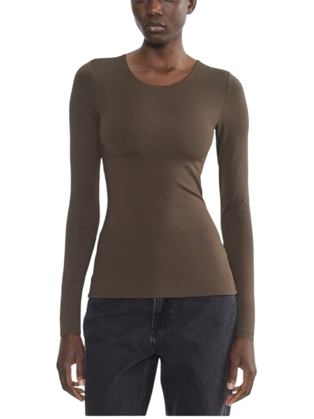 NWT Aritzia Original Contour Crew Hip Longsleeve Rich Mocha Brown Size Medium